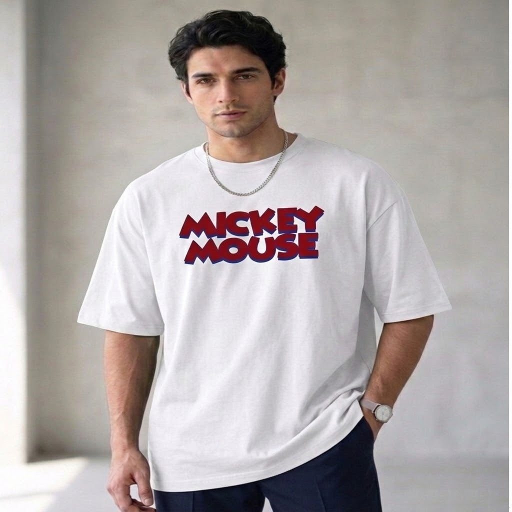Premium Quality Mickey Mouse Graphic and puff printed- Cotton T-Shirt for Men
