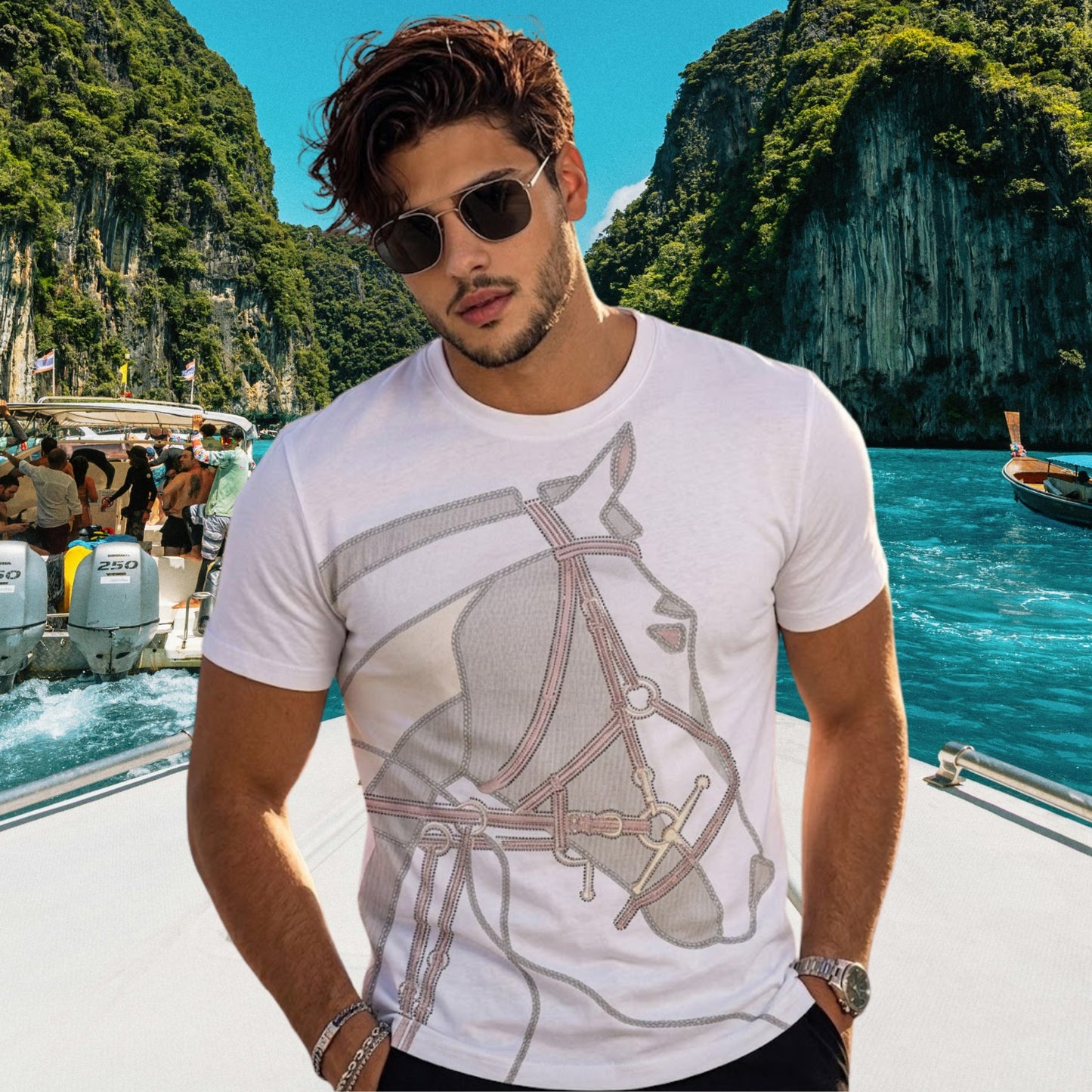 Premium 100% Cotton Animal Siroski T-Shirt For Men's
