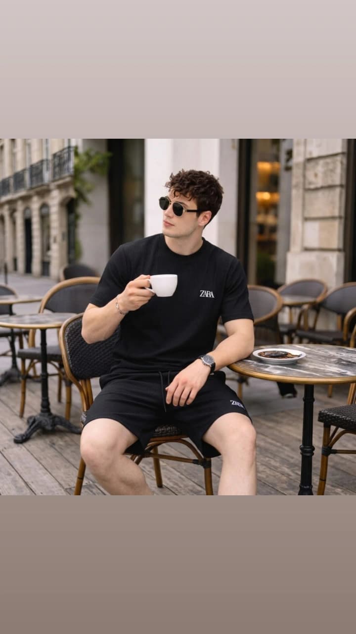 Relaxed Fit Ribbed T-Shirt &amp; Shorts Set Cotton Cord Set
