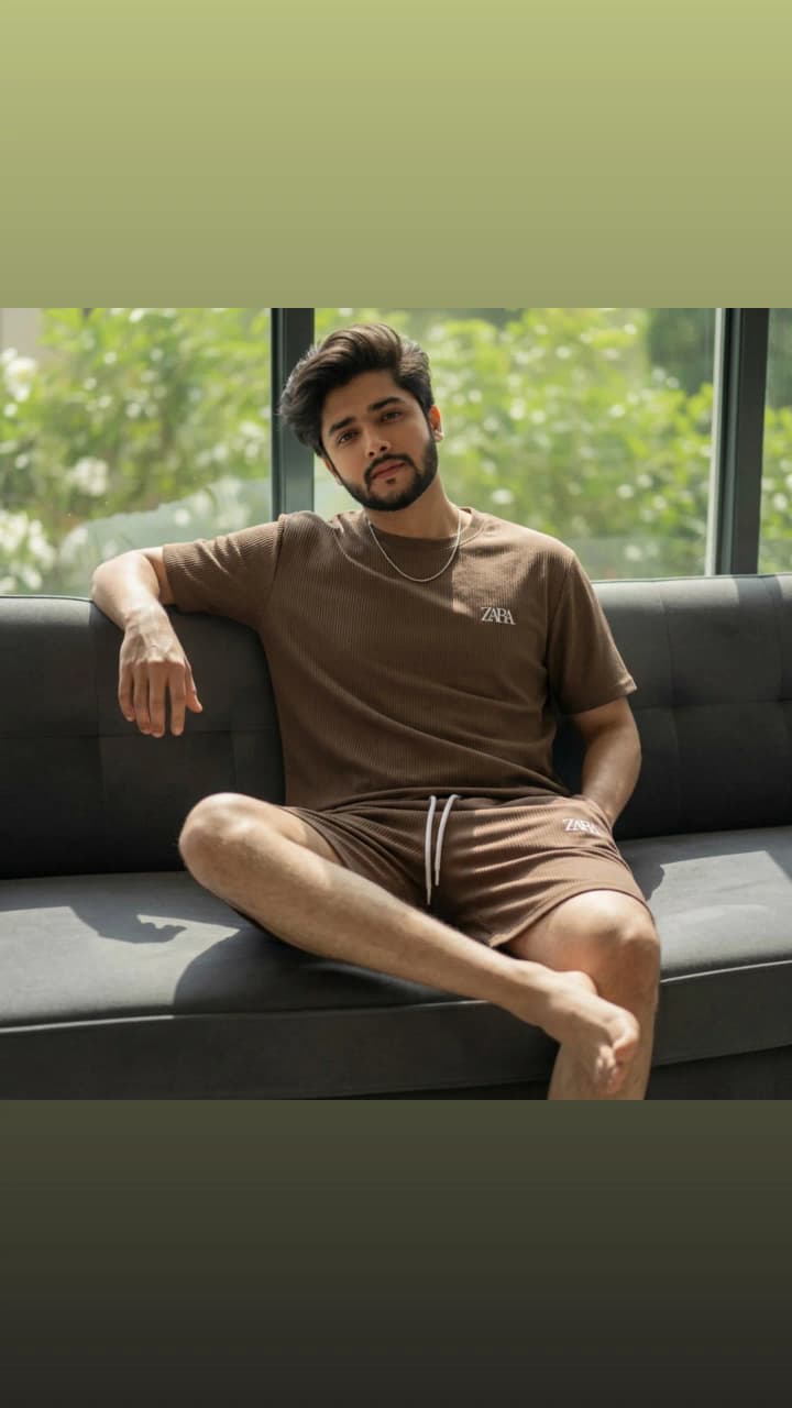 Relaxed Fit Ribbed T-Shirt &amp; Shorts Set Cotton Cord Set