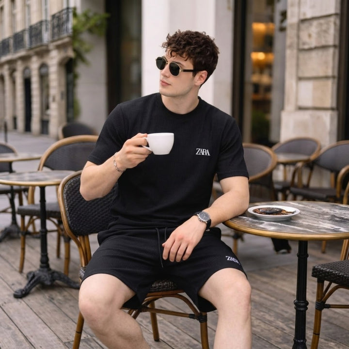 Relaxed Fit Ribbed T-Shirt &amp; Shorts Set Cotton Cord Set