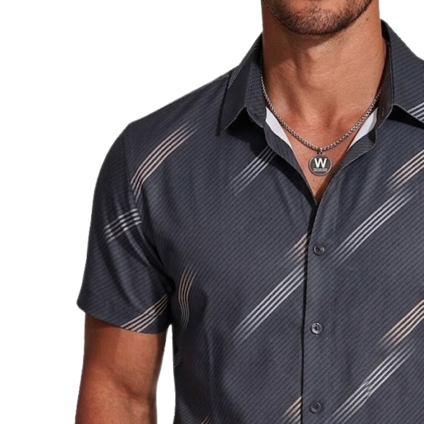 Signature Series: Men's High-End Textured Stripe Casual Shirt Short Sleeve Button-Down