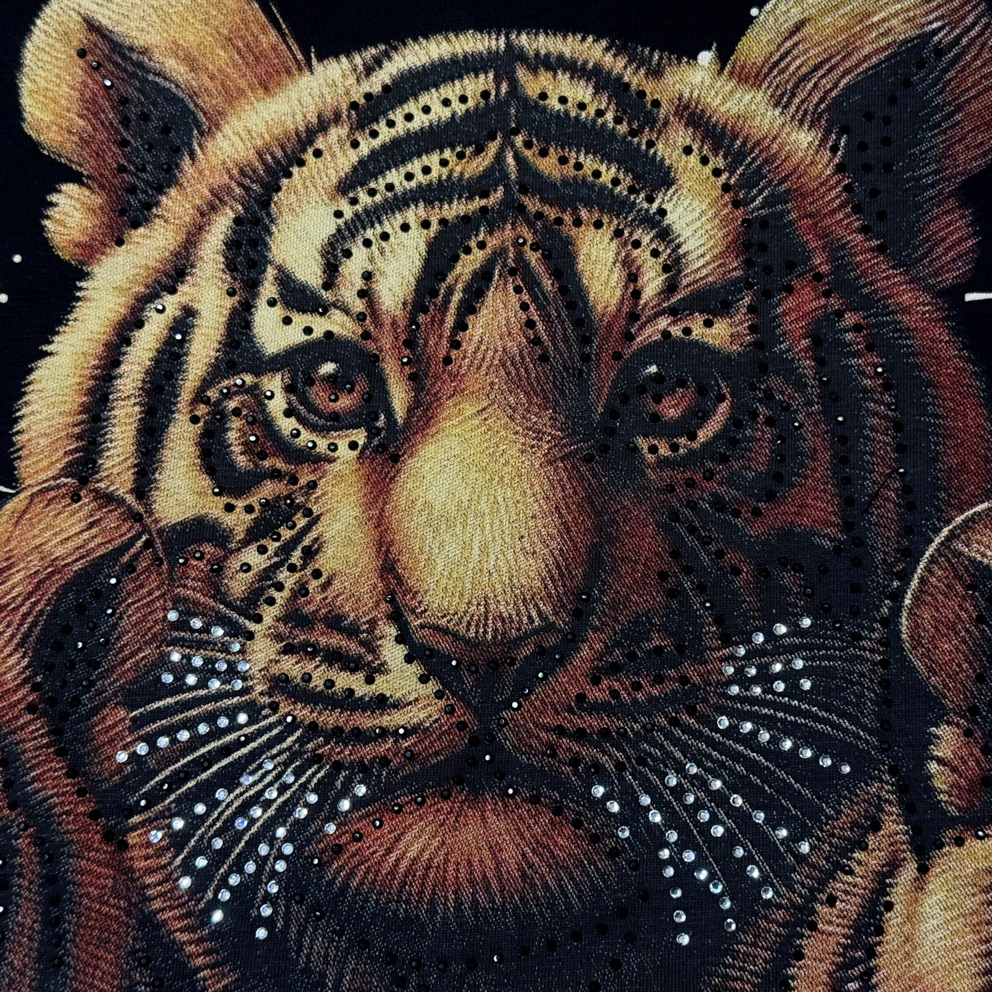 Men’s Black Tiger Graphic T-Shirt – Rhinestone Embellished Animal Print Tee
