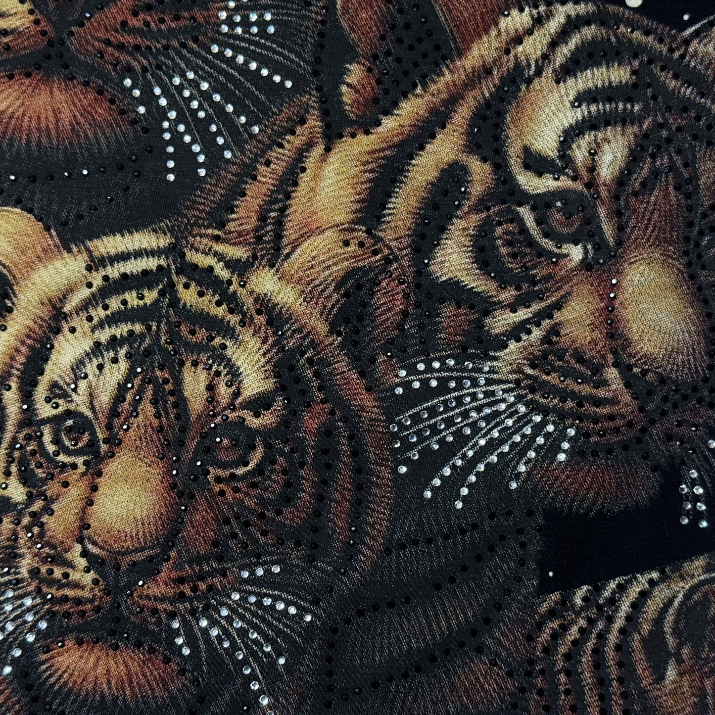 Men’s Black Tiger Graphic T-Shirt – Rhinestone Embellished Animal Print Tee