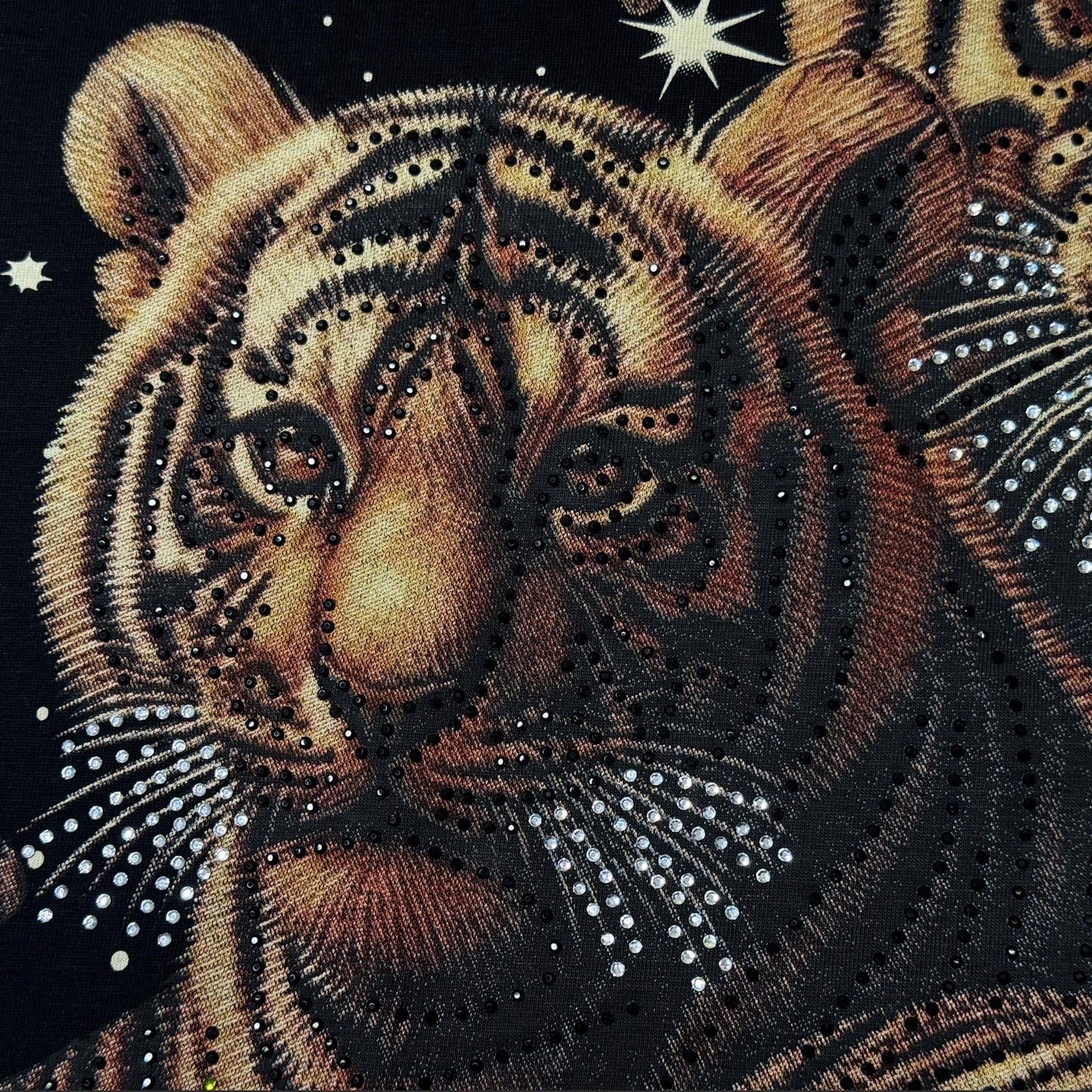 Men’s Black Tiger Graphic T-Shirt – Rhinestone Embellished Animal Print Tee